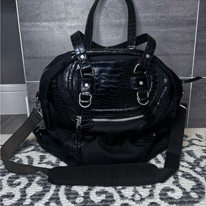Lululemon Athletica Black Crocodile-Embossed Travel Bag
